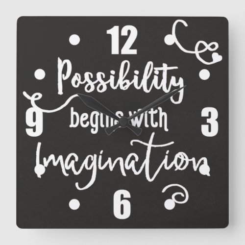 Possibility Begins Motivational Chalkboard Text Square Wall Clock