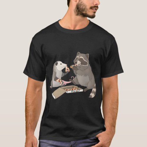 Possum and Raccoon eating pizza T_Shirt