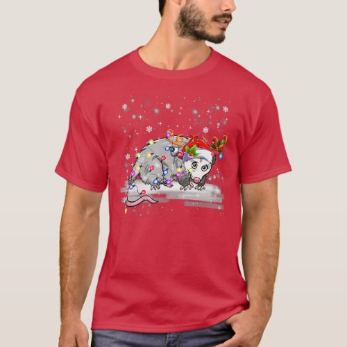 Possum Christmas Lights Santa Reindeer Possum Love T_Shirt