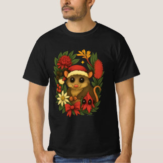 Possum Christmas Wreath with native flowers T-Shirt