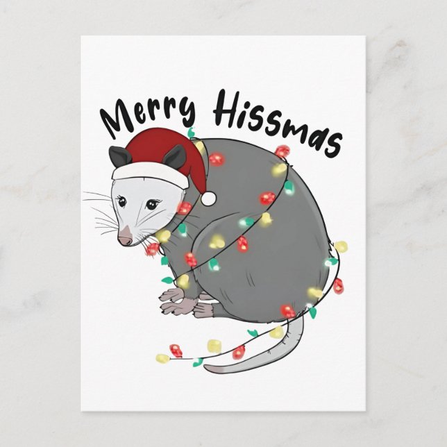 Possum Eat Trash Christmas Lights Merry Hissmass Announcement Postcard (Front)