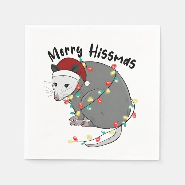 Possum Eat Trash Christmas Lights Merry Hissmass Napkins (Front)