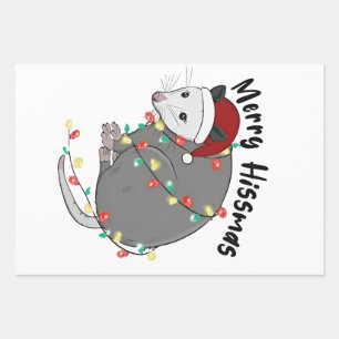 Possum Eat Trash Christmas Lights Merry Hissmass Wrapping Paper Sheets