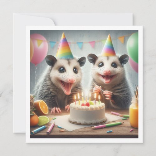 Possum eating cake birthday invitation