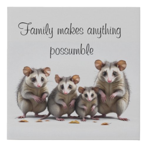 Possum Family Faux Canvas Print