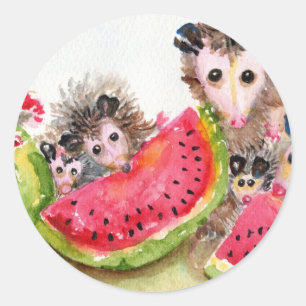 Possum Family Picnic Classic Round Sticker