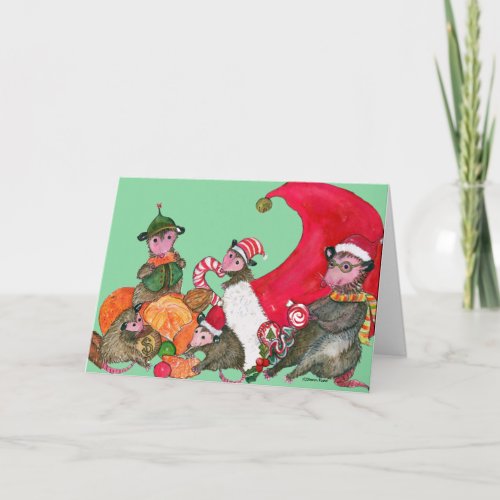 Possum funny Christmas Card Feasting on Goodies Holiday Card