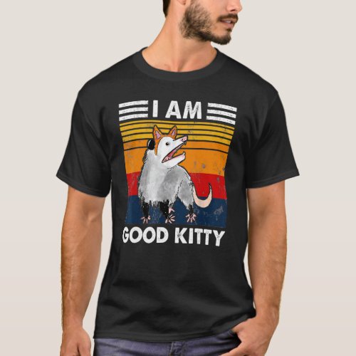 Possum I Am Good Kitty Fake Cat  Retro Opossum Cut T_Shirt