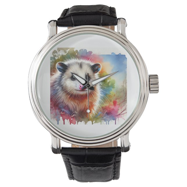 Possum in a Colorful Meadow 070824AREF151 - Waterc Watch (Front)