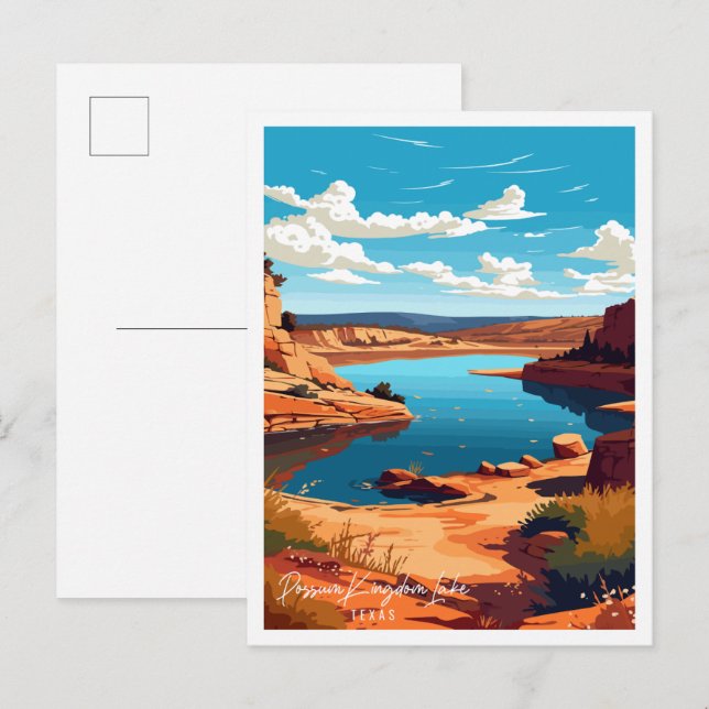 Possum Kingdom Lake vintage travel illustration Postcard (Front/Back)