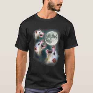 Possum Moon 3 Opossums Weird Dead Moon Cursed Meme T-Shirt