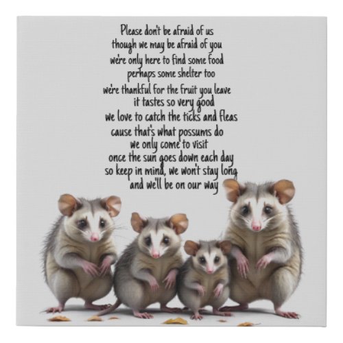 Possum Poem  Faux Canvas Print