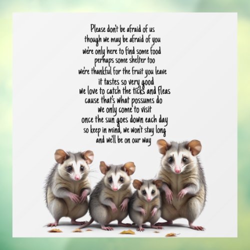 Possum Poem Window Cling