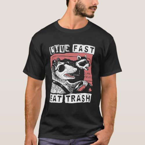 Possum Raccoon Live Fast Eat Trash Street Cats Squ T_Shirt