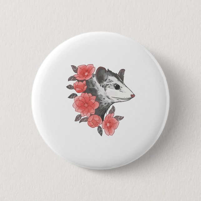 Possum With Flowers Button (Front)