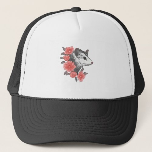 Possum With Flowers Trucker Hat