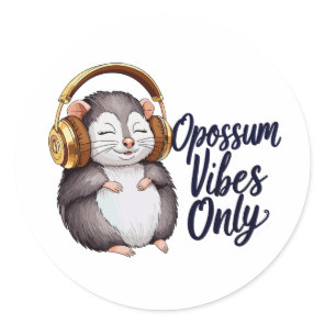 Possum with Headphones - Opossum Vibes Only Classic Round Sticker