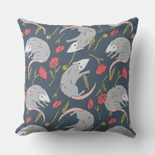 Possums and Poppies Throw Pillow