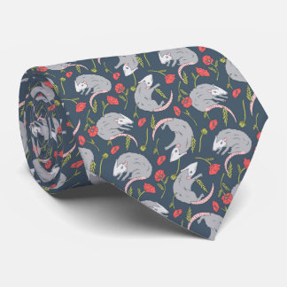 Possums and Poppy Flower Neck Tie