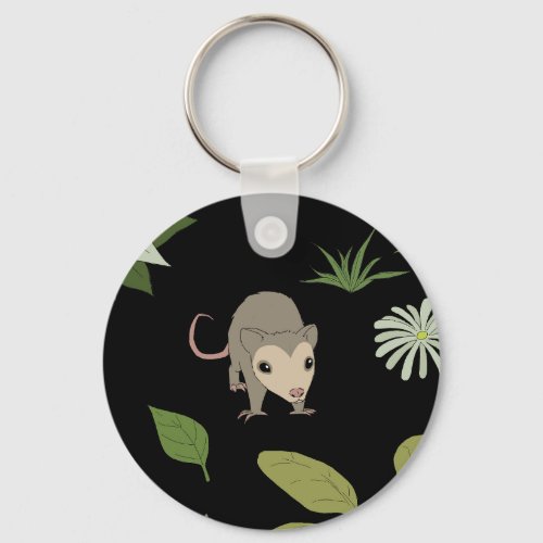Possums in a Berry Field _ Baby Joey _ in Black Keychain