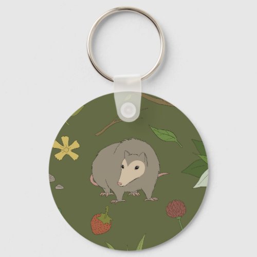 Possums in a Berry Field _ Chill Possum _ in Green Keychain