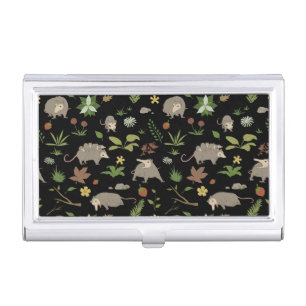 Possums in a Berry Field in Black Business Card Case