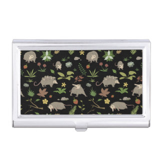 Possums in a Berry Field in Black Business Card Case