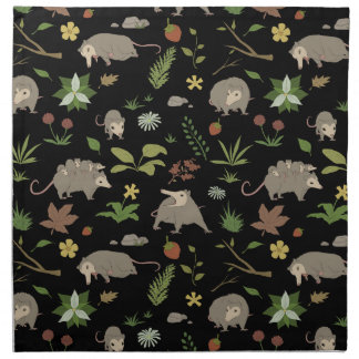 Possums in a Berry Field in Black Cloth Napkin