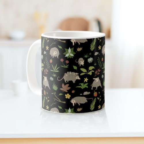 Possums in a Berry Field in Black Coffee Mug