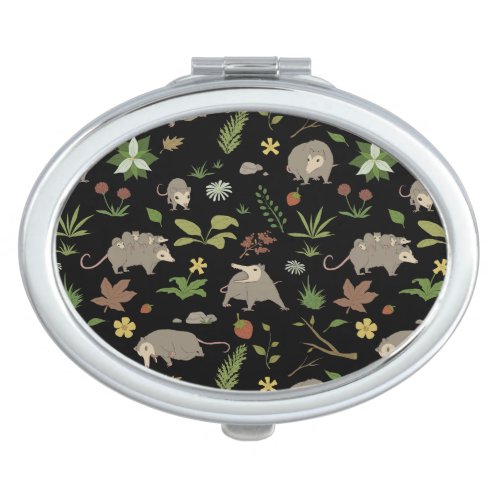 Possums in a Berry Field in Black Compact Mirror