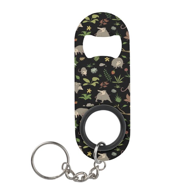 Possums in a Berry Field in Black Keychain Bottle Opener (Front)