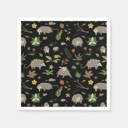 Possums in a Berry Field in Black Napkins