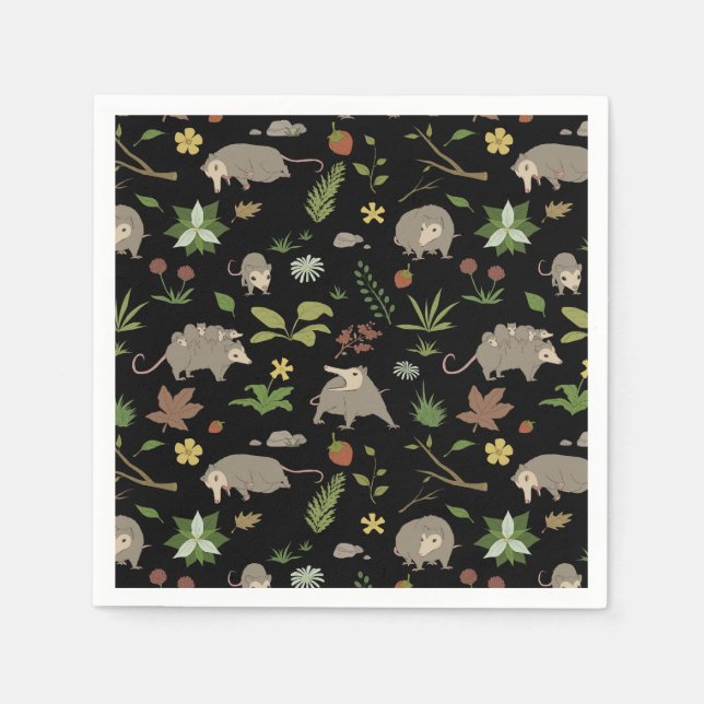 Possums in a Berry Field in Black Napkins (Front)