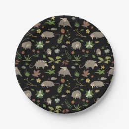 Possums in a Berry Field in Black Paper Plates