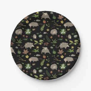 Possums in a Berry Field in Black Paper Plates