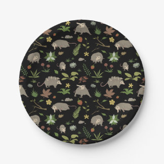 Possums in a Berry Field in Black Paper Plates