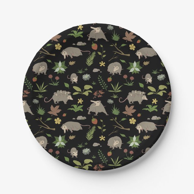 Possums in a Berry Field in Black Paper Plates (Front)