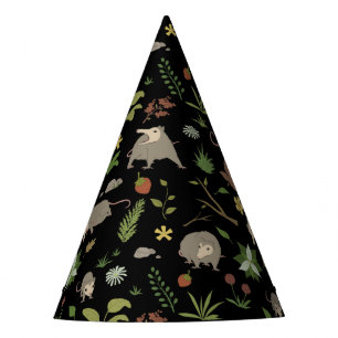 Possums in a Berry Field in Black Party Hat