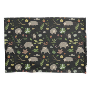 Possums in a Berry Field in Black Pillow Case