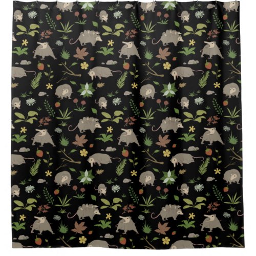 Possums in a Berry Field in Black Shower Curtain