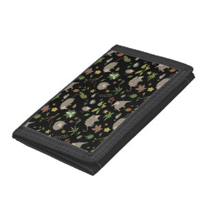 Possums in a Berry Field in Black Tri-fold Wallet