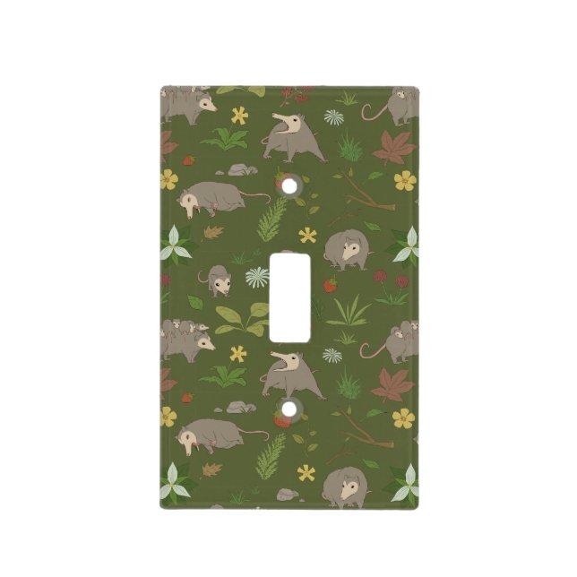 Possums in a Berry Field in Green Light Switch Cover (Front)