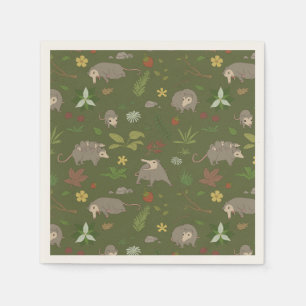 Possums in a Berry Field in Green Napkins