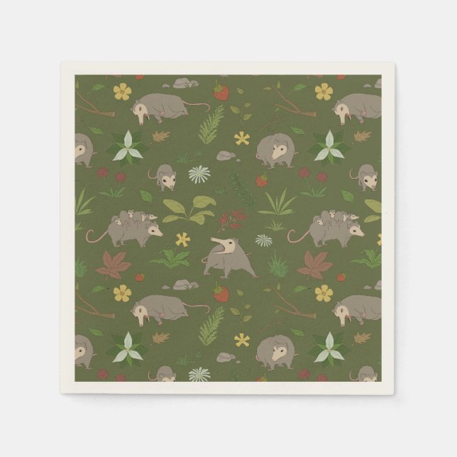 Possums in a Berry Field in Green Napkins (Front)