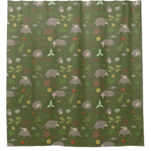 Possums in a Berry Field in Green Shower Curtain