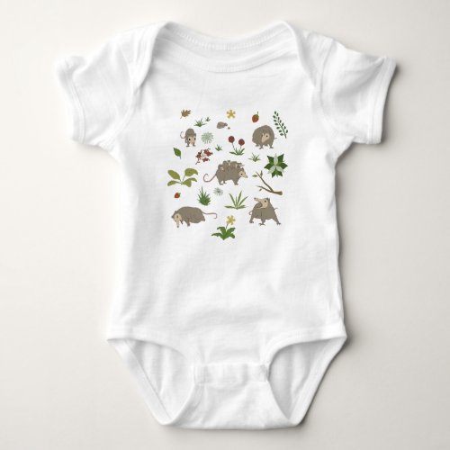 Possums in a Berry Field in White Baby Bodysuit
