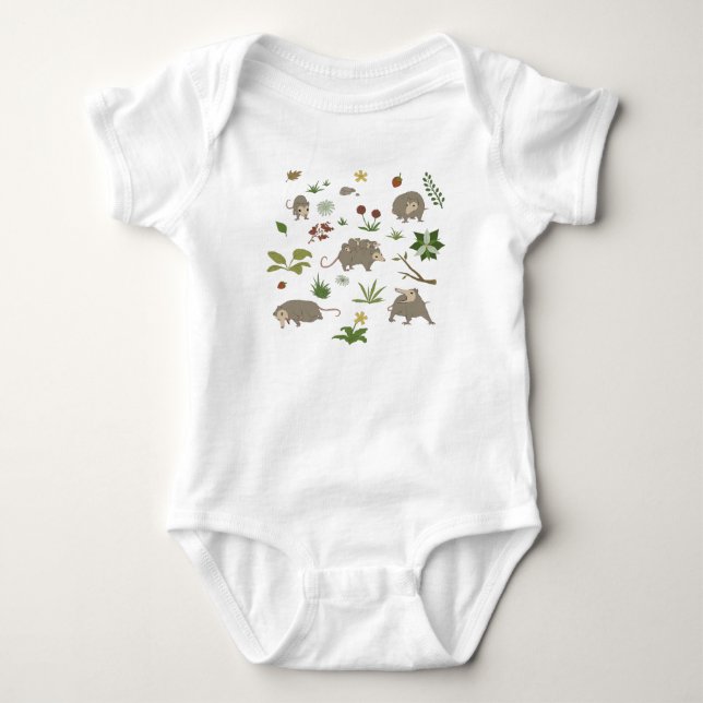Possums in a Berry Field in White Baby Bodysuit (Front)