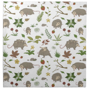 Possums in a Berry Field in White Cloth Napkin