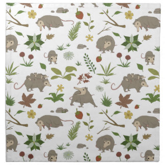 Possums in a Berry Field in White Cloth Napkin