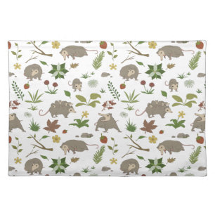 Possums in a Berry Field in White Cloth Placemat